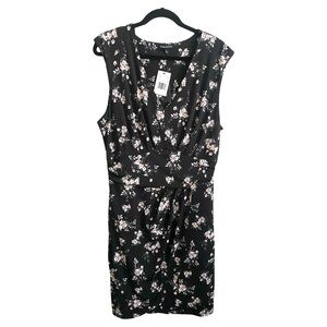 Violets And Roses Dress 14 Faux Wrap Wide Waist Band Floral Knee Length